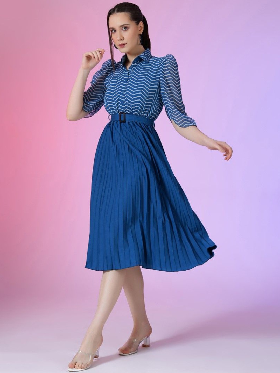

Raiyani Enterprise Women Accordion Pleats Fit & Flare Maxi Dress, Blue