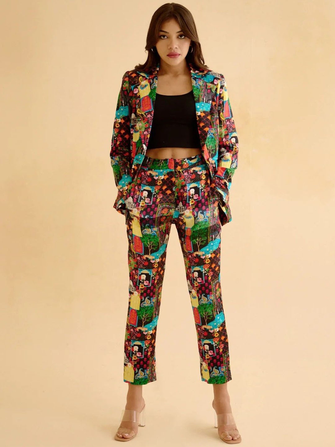 

BETRUE Women Conversational Printed Tailored Jacket, Maroon
