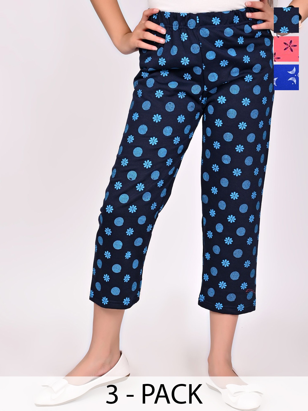 

BAESD Girls Pack Of 3 Printed Cotton Trousers, Blue