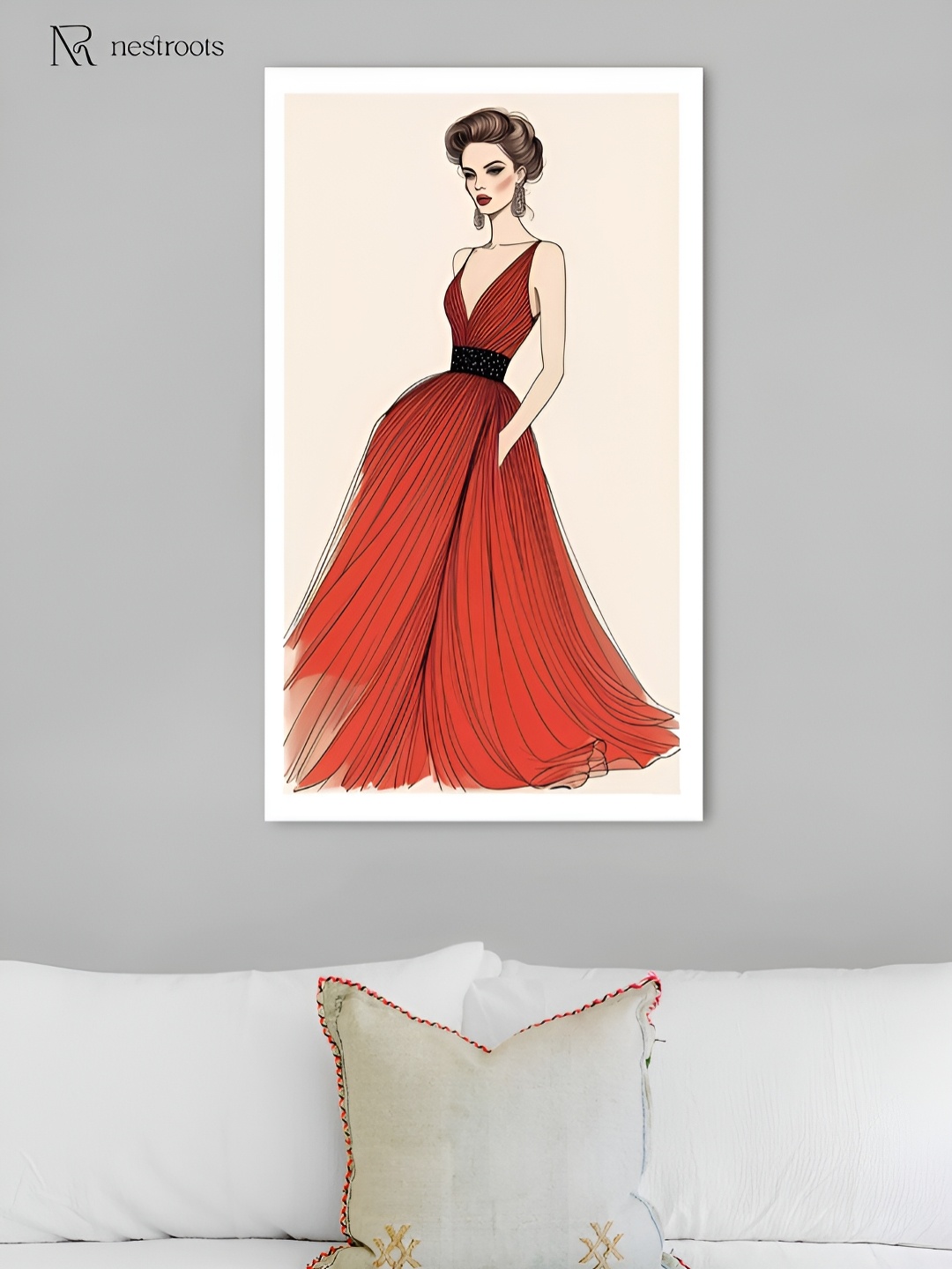 

nestroots Orange & Black Elegant Woman in Red Dress Canvas Wall Art