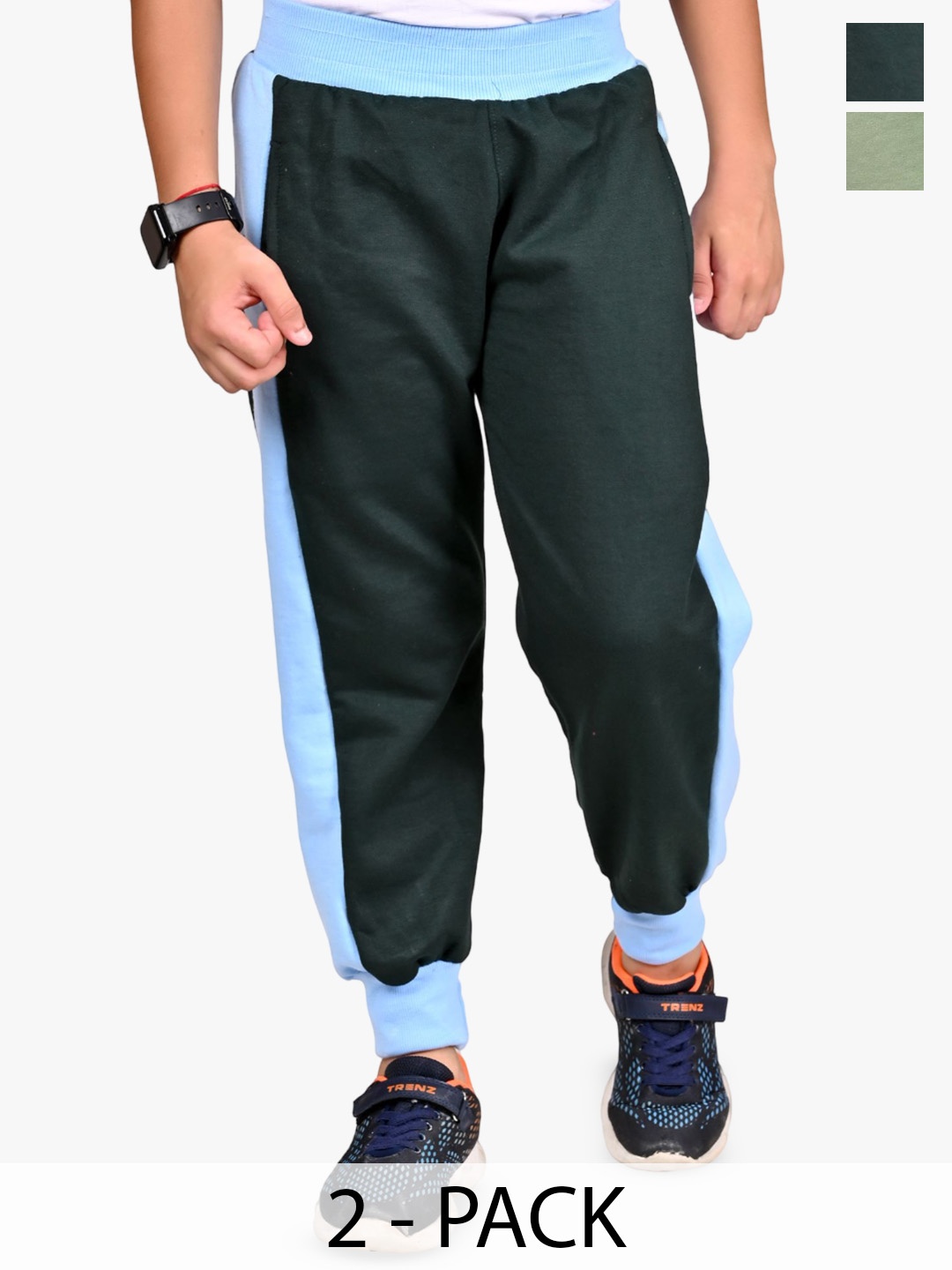 

BAESD Boys Pack Of 2 colourblocked Mid-Rise Joggers Regular Fit Track Pants, Green