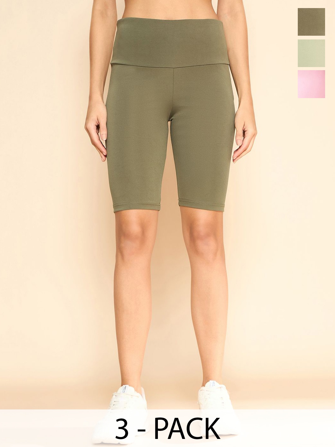 

COLOR CAPITAL Women Pack Of 3 Above Knee Gym Tights, Green
