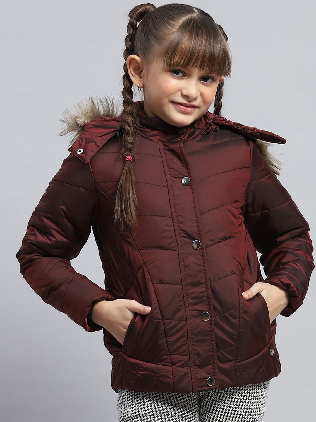 

Monte Carlo Girls Hooded Solid Nylon Casual Padded Jacket, Maroon