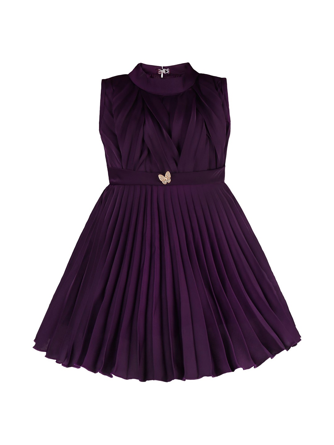 

Wish Karo Girls Solid Sleeveless Fit and Flare Frock Dress With Belt, Purple