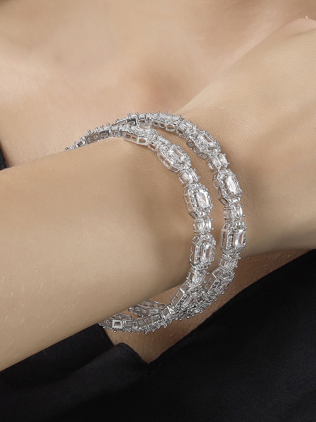 

KARATCART Set Of 2 Silver -Plated AD-Studded Bangles