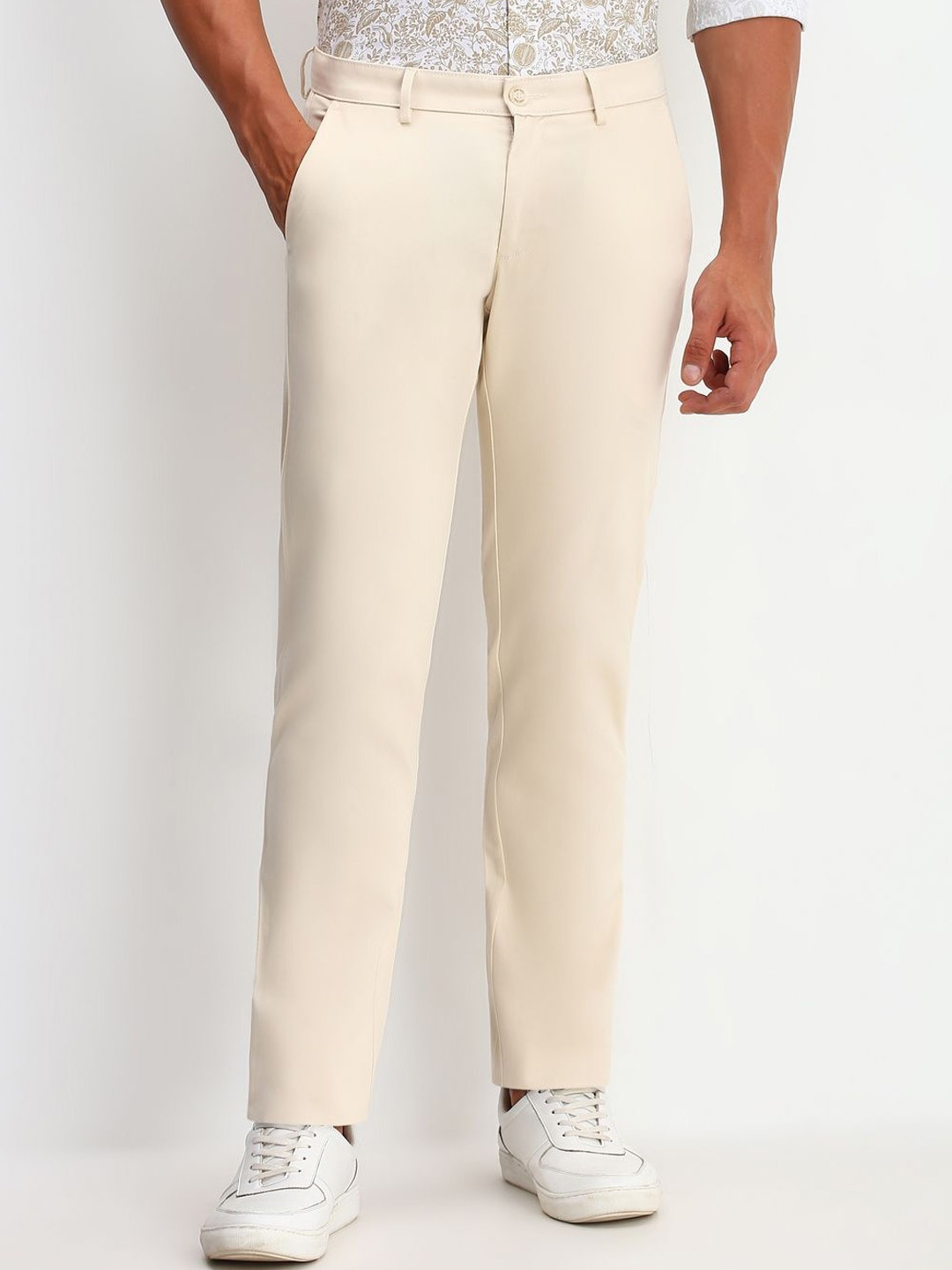 

Allen Solly Men Slim Fit Mid-Rise Cotton Regular Trousers, Beige
