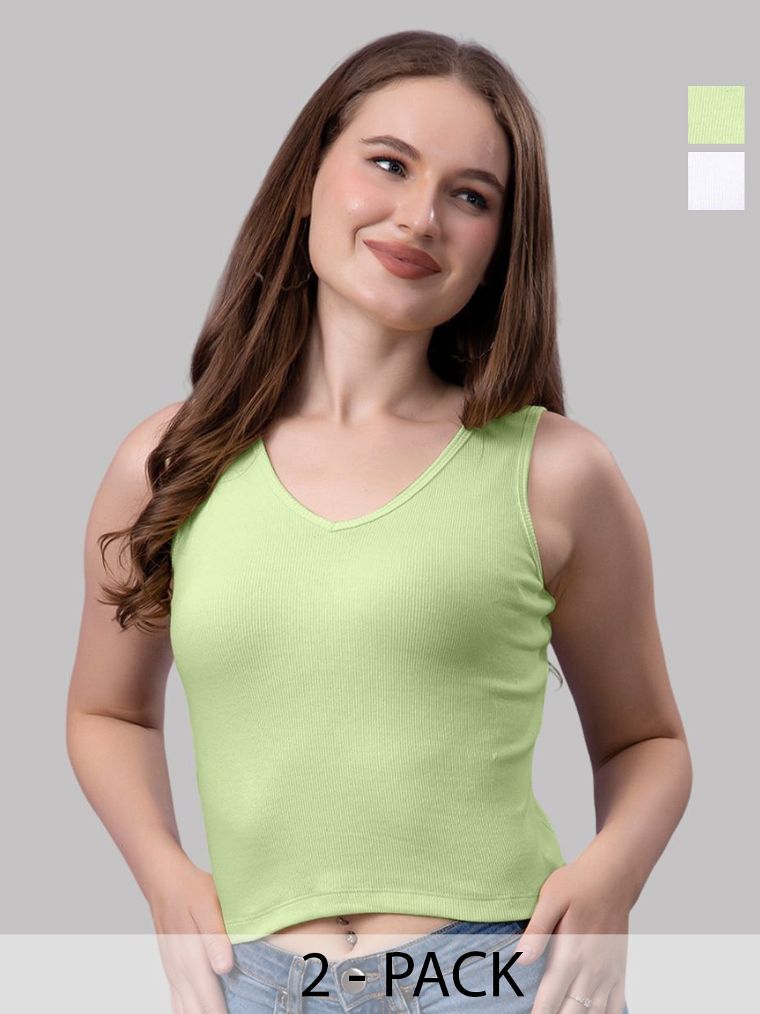 

Friskers Women Pack Of 2 Solid V-Neck Cotton Tops, White