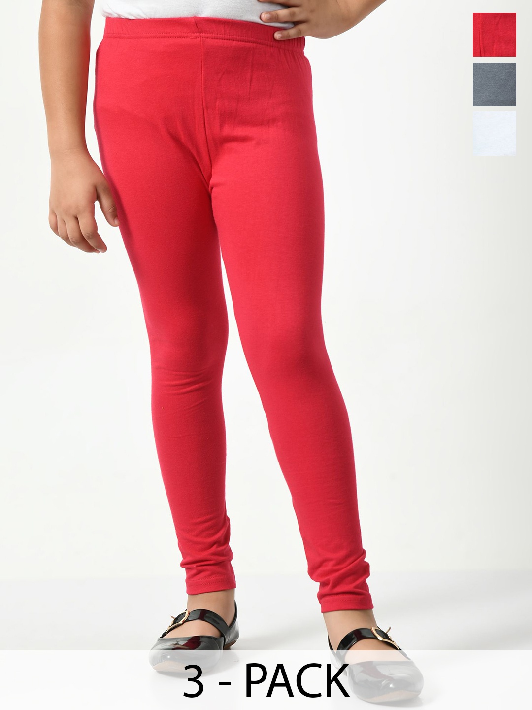 

KAYU Girls Pack Of 3 Solid Ankle-Length Leggings, Red