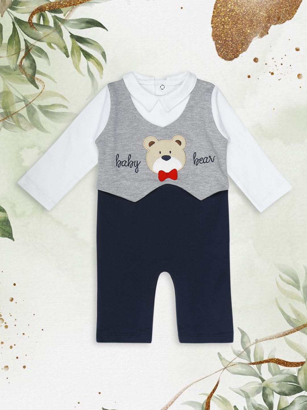 

MeeMee Infant Boys Bear Embroidered Cotton Rompers, White