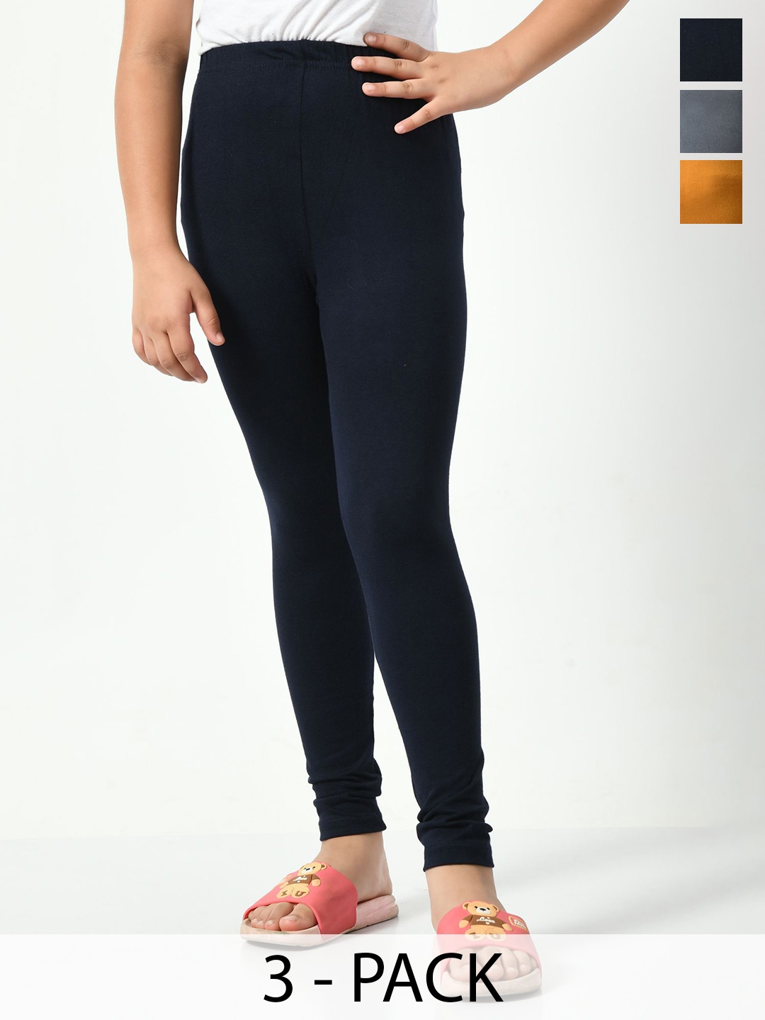 

KAYU Girls Pack Of 3 Churidar Length Leggings, Black