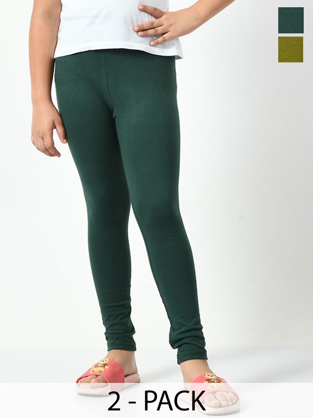 

KAYU Girls Pack Of 2 Solid Ankle Length Leggings, Green