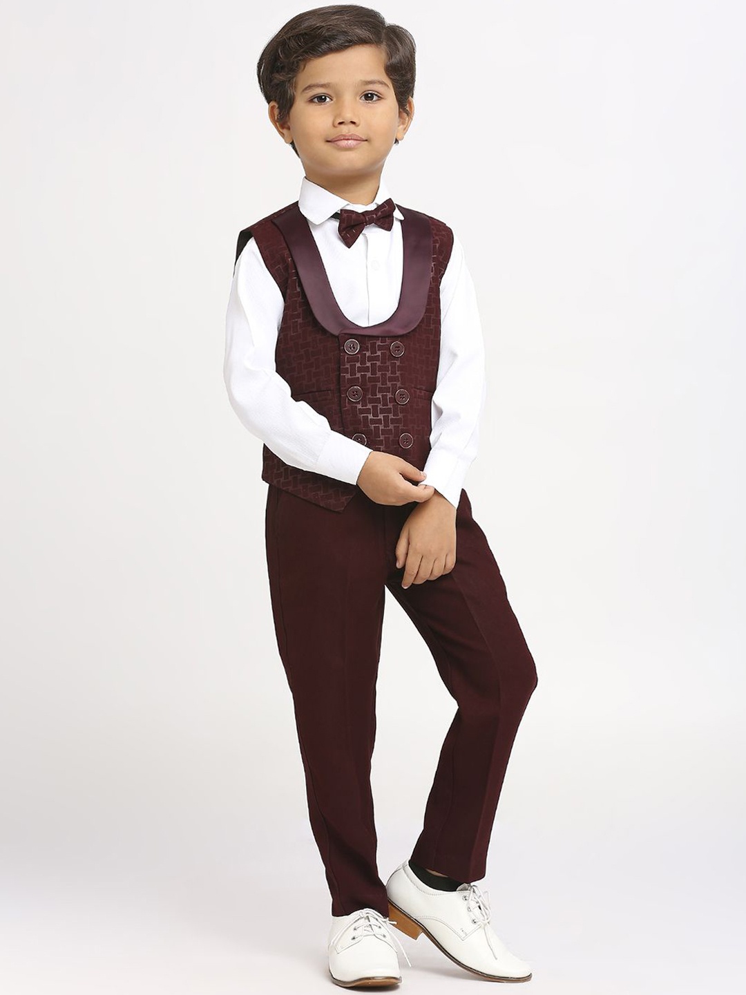 

YK Infant Boys Self Design 3 Pcs Suits, Maroon