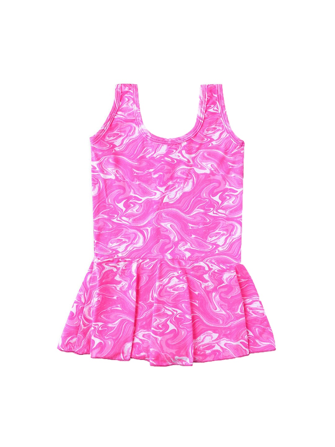 

CUKOO Girls Abstract Printed Round Neck Swimming Dress, Pink