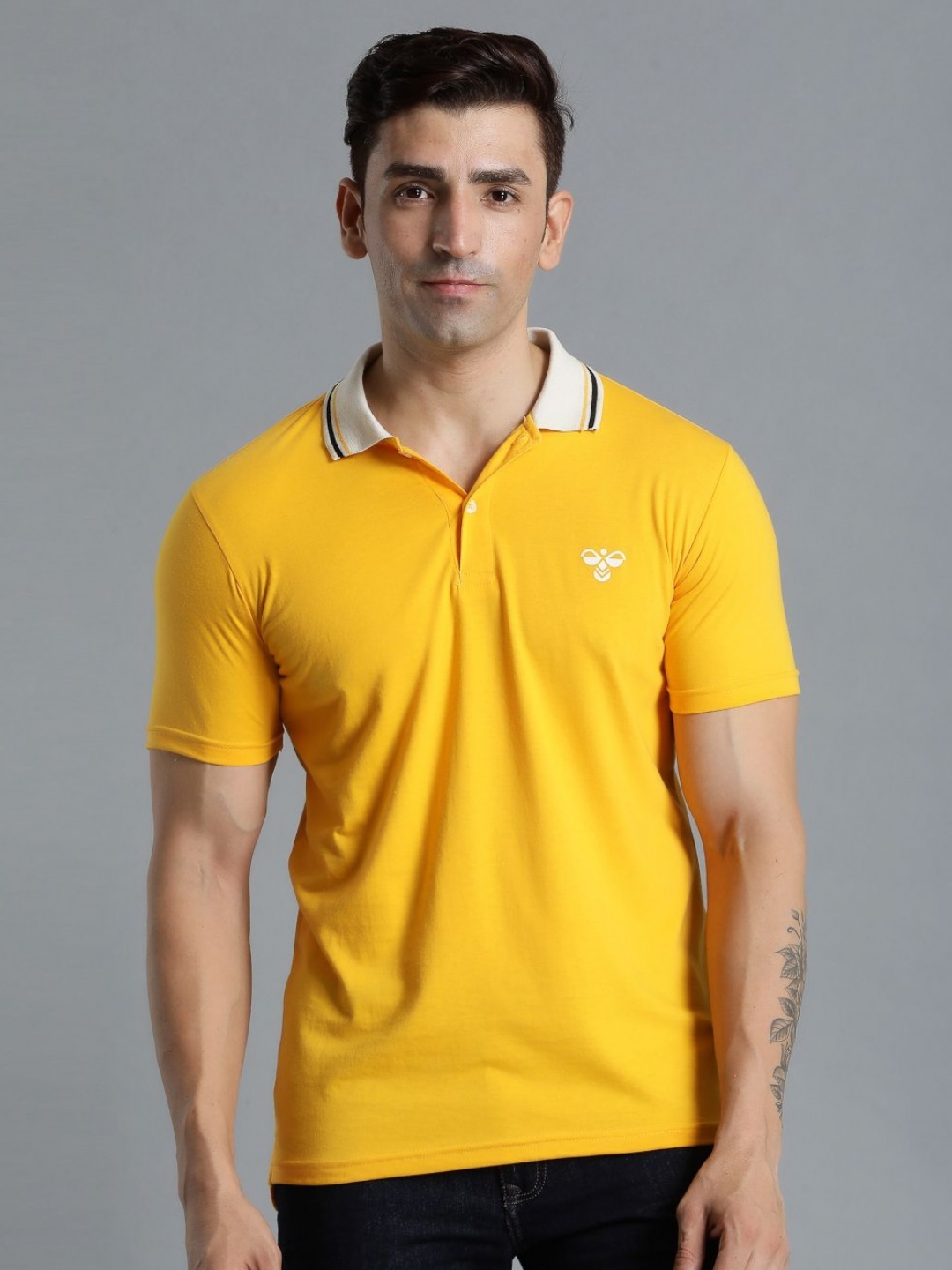 

hummel Men Solid Polo Collar Cotton T-shirt, Yellow