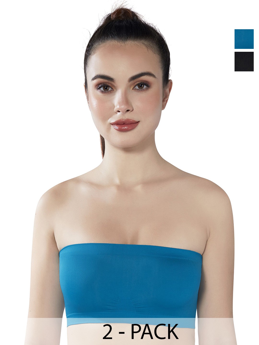 

PLUMBURY Pack Of 2 Full Coverage Bandeau Tube Bra, Black