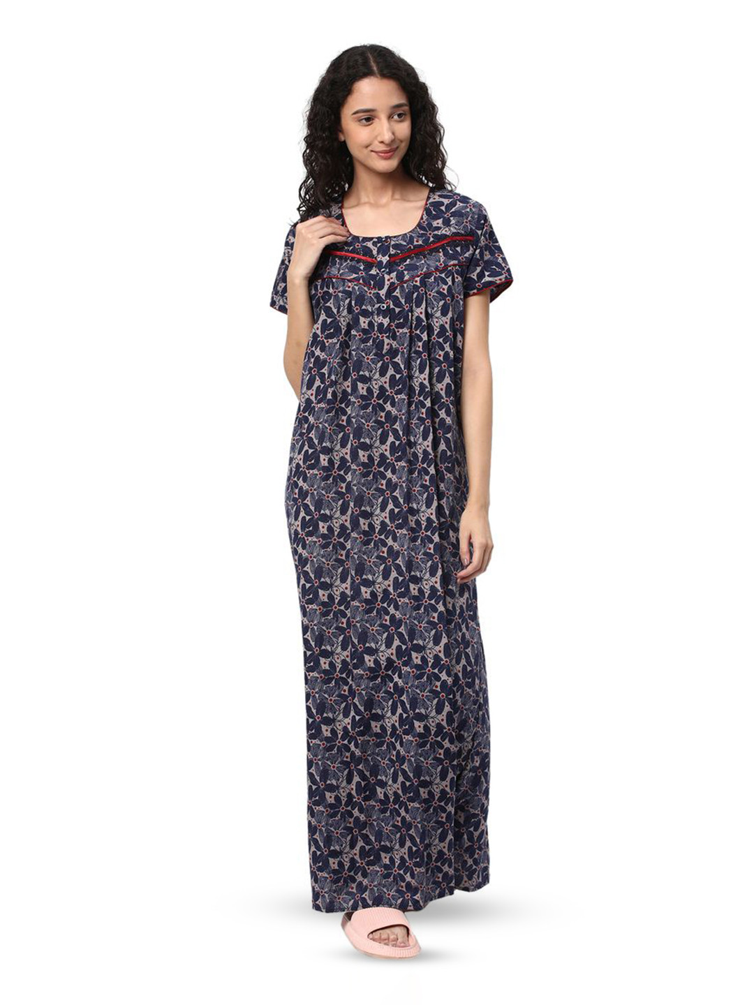 

KOVIRA Women Printed Maxi Nightdress, Navy blue