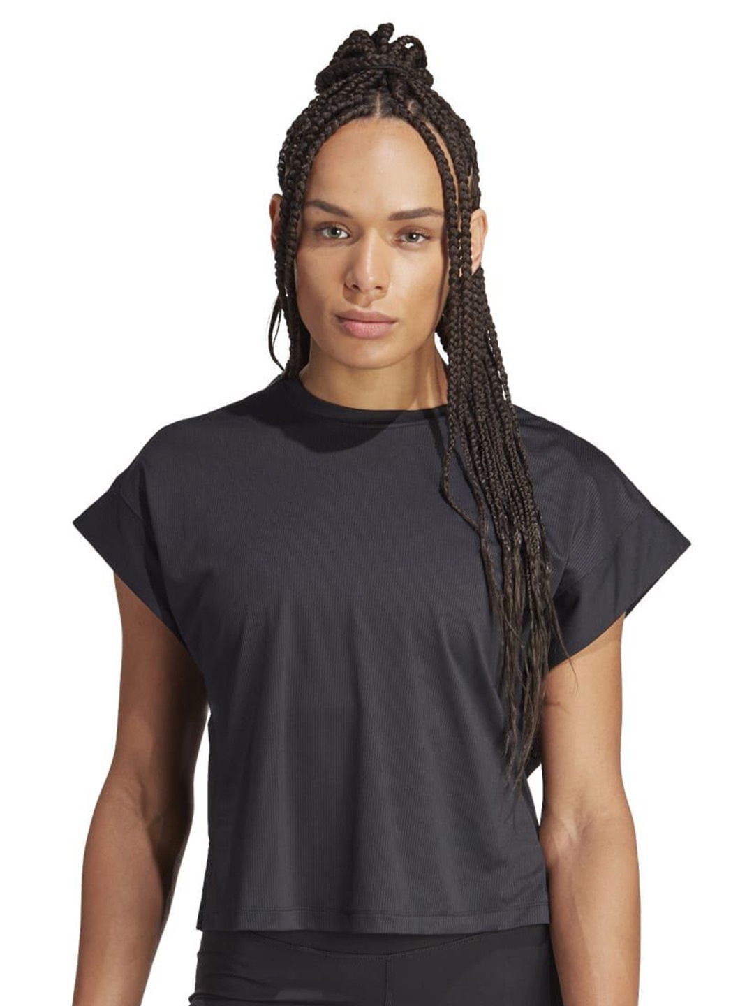 

ADIDAS Women Solid Round Neck Relaxed Fit T-shirt, Black