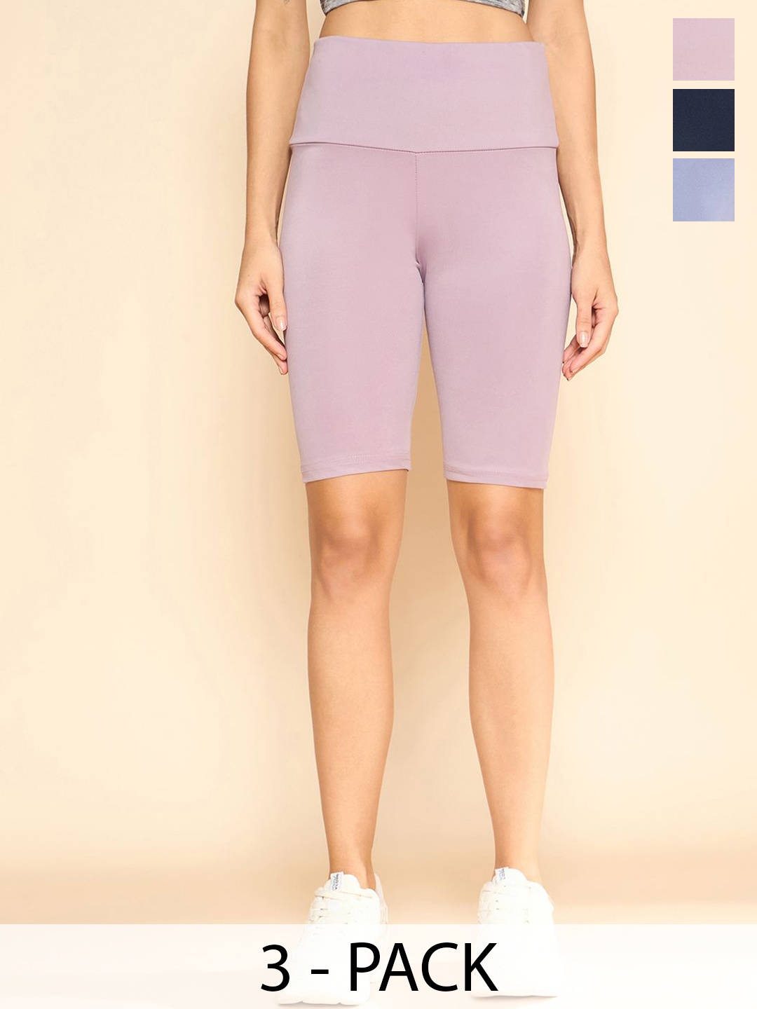 

COLOR CAPITAL Pack Of 3 Solid High-Rise Gym Tights, Navy blue