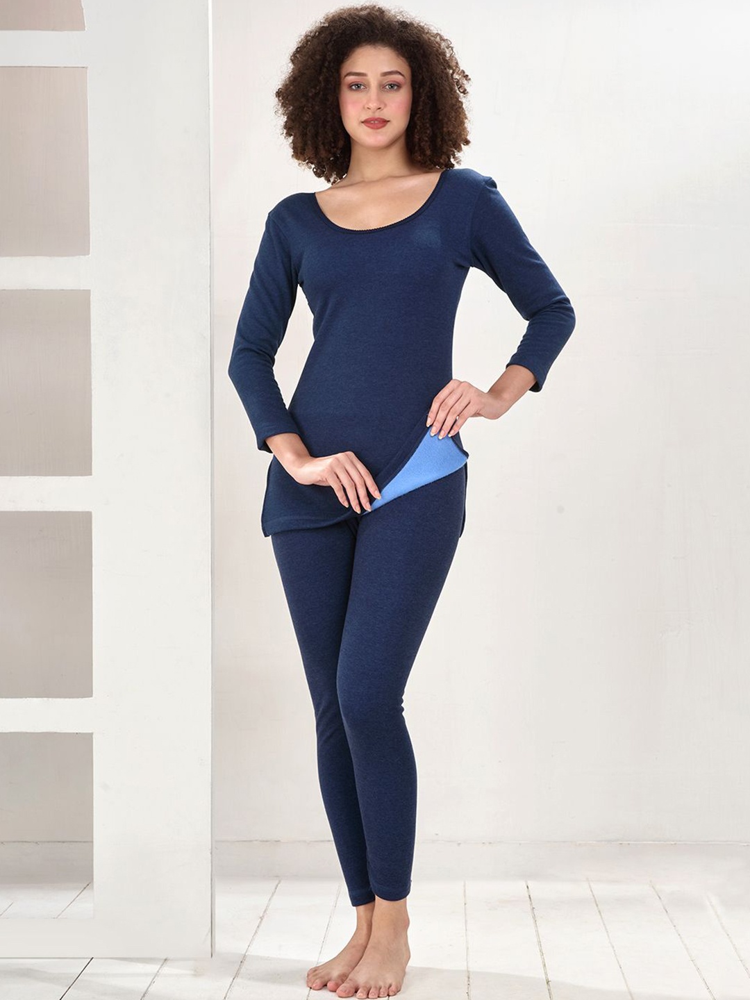 

INFERNO Women Polycotton Thermal Top and Pant Set with Fleeced linning, Blue