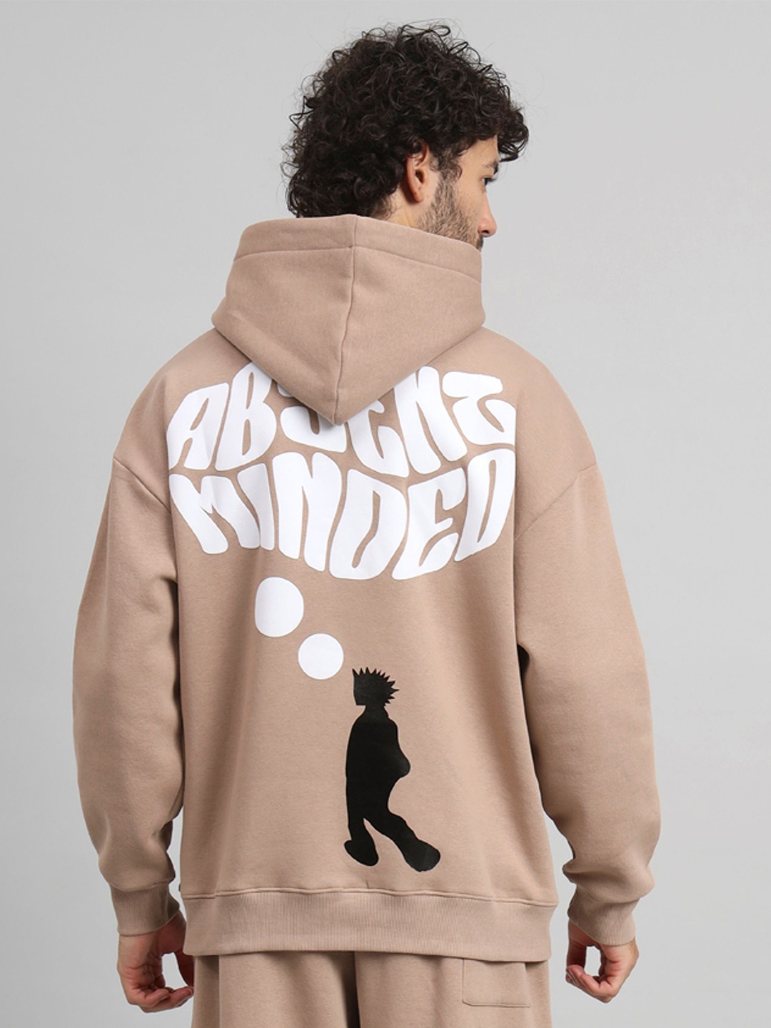 

GRIFFEL Men Typography Printed Hood Fleece Pullover Sweatshirt, Cream