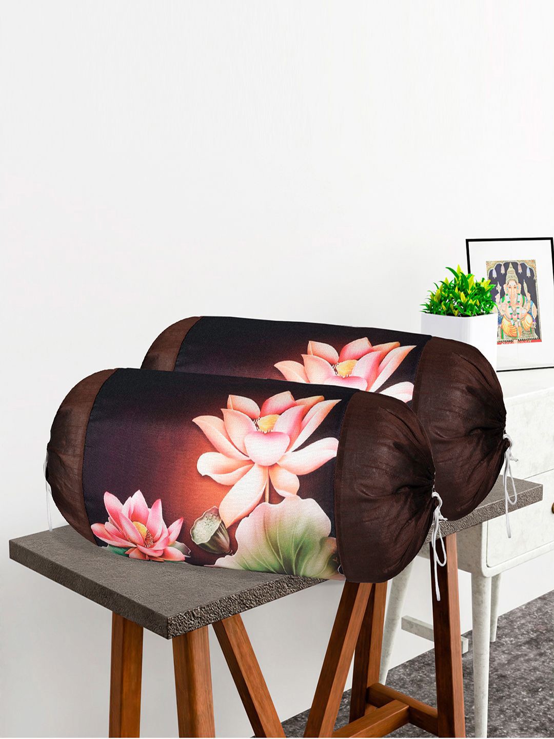 

Kuber Industries Brown 4 Pieces Printed Cotton Bolster Covers