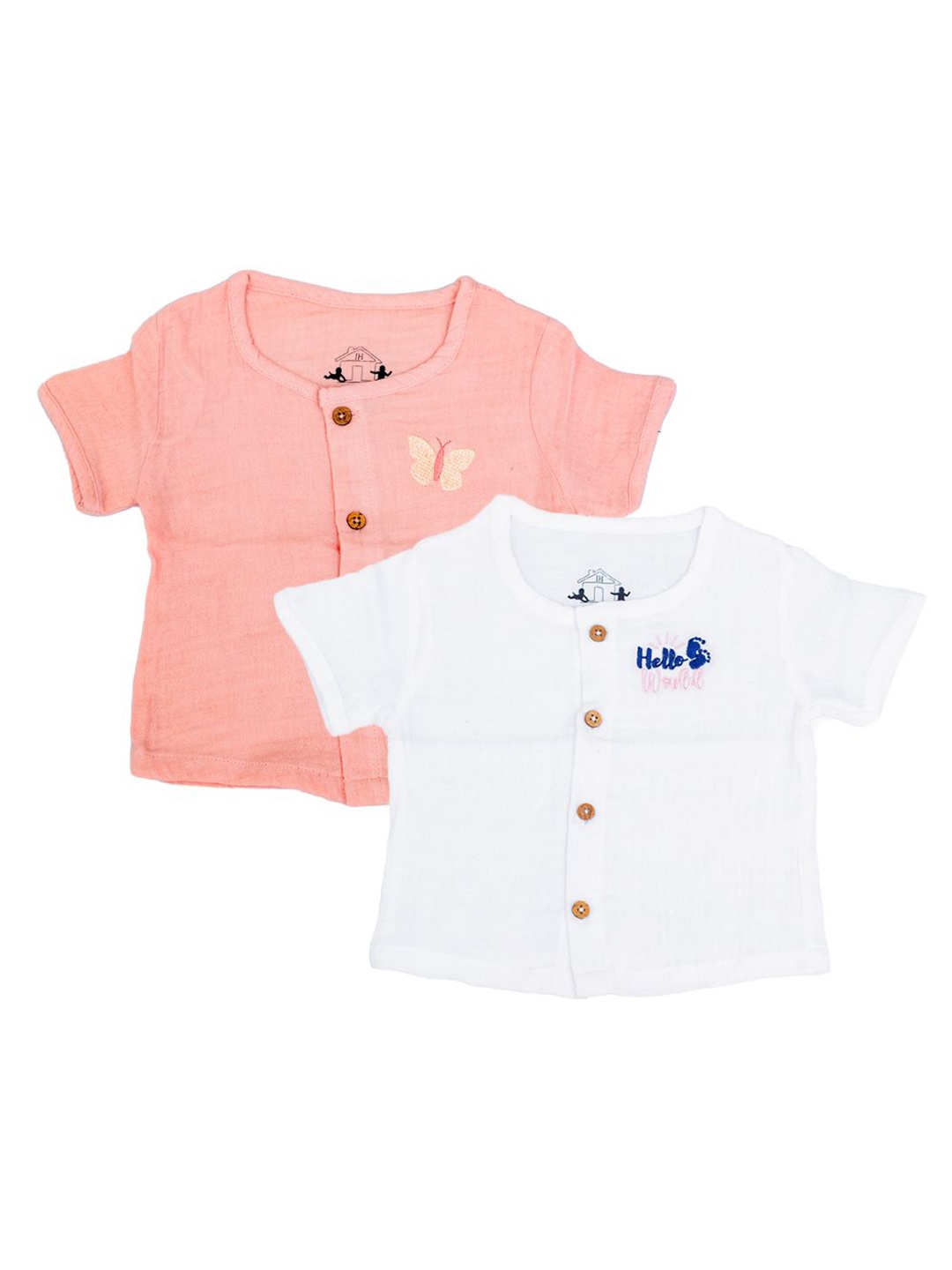 

BAESD Pack Of 2 Boys Smart Collarless Solid Organic Cotton Casual Shirts, White