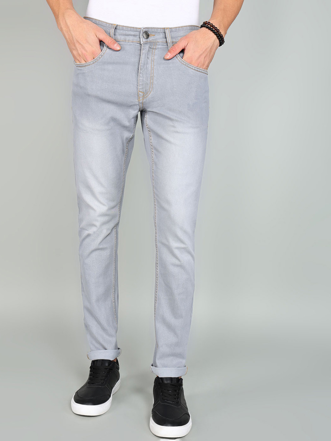 

WROGN Men Classic Slim Fit Heavy Fade Jeans, Grey