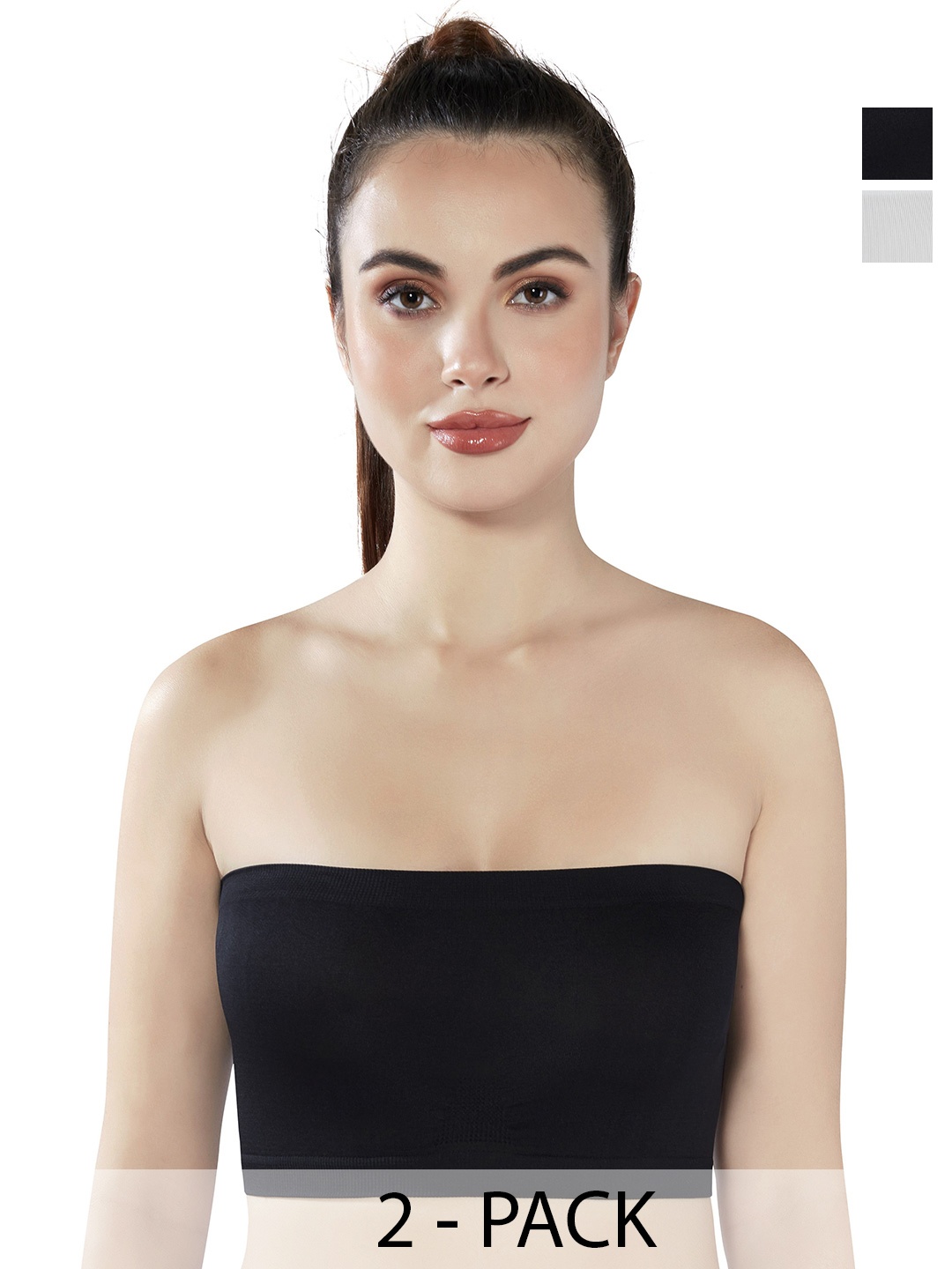 

PLUMBURY Women PACK OF 2 Solid Full Coverage Bandeau Bra, Black
