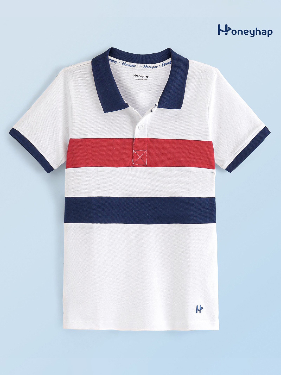 

Honeyhap Boys Striped Polo Collar Cotton T-shirt, White