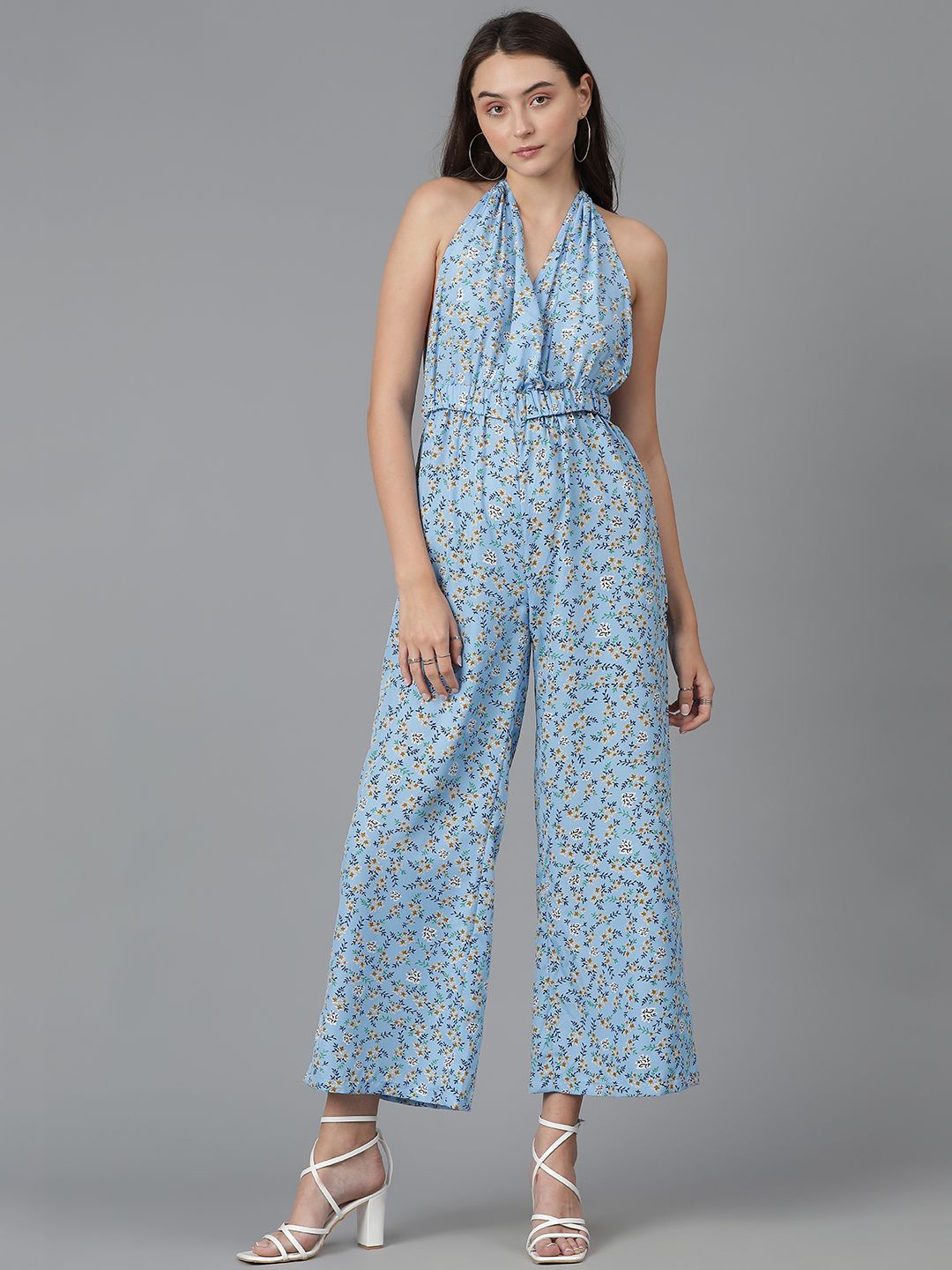 

Kotty Women Halter Neck Printed Basic Jumpsuit, Blue
