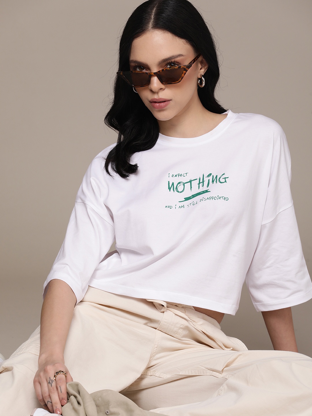

The Roadster Lifestyle Co. Women Typography Printed Boxy Crop T-shirt, White