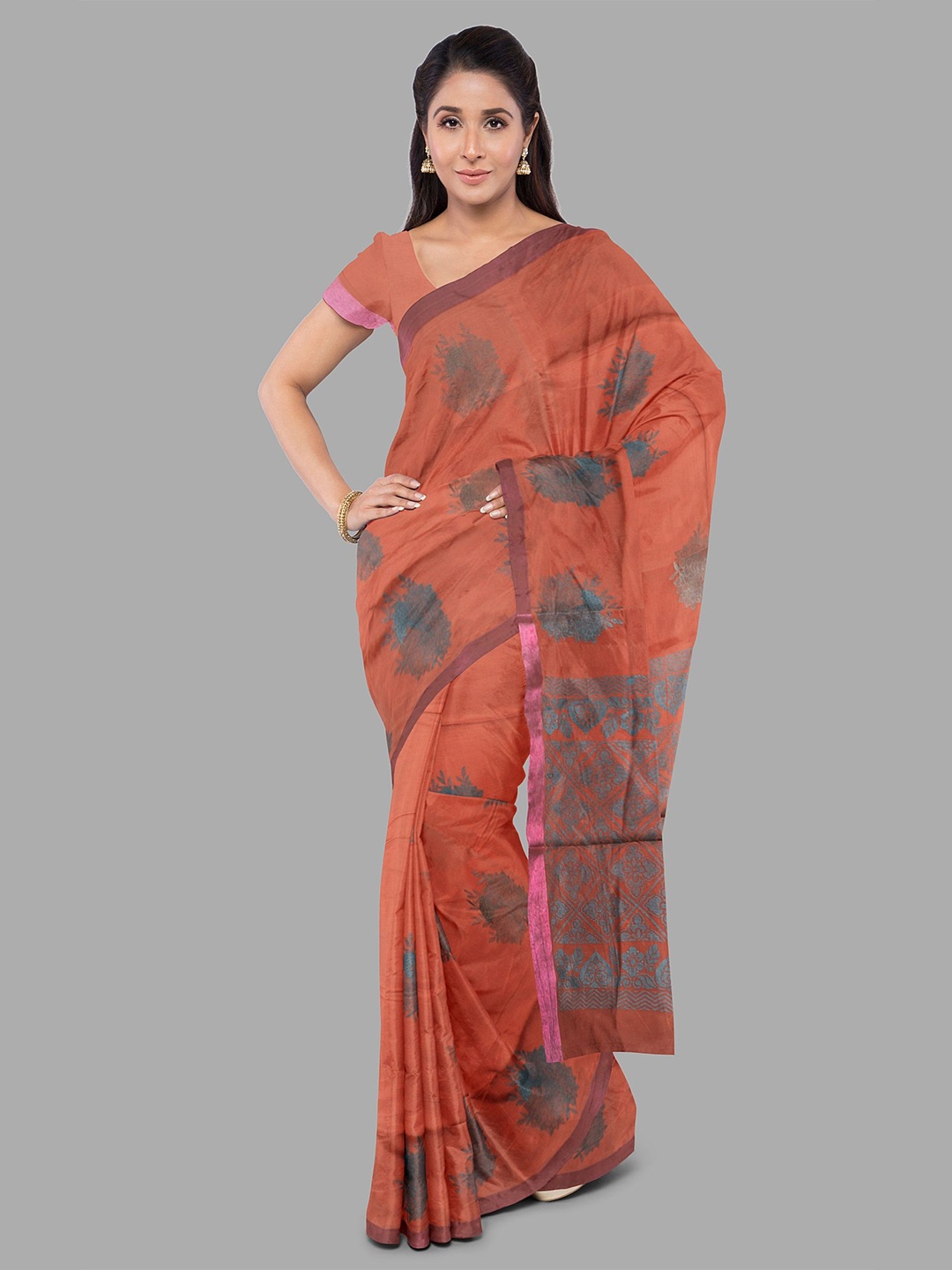 

The Chennai Silks Woven Design Zari Kovai Saree, Orange