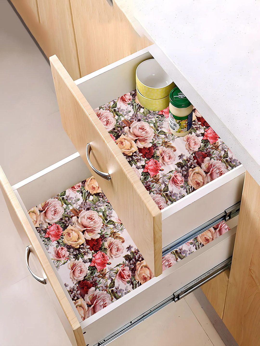 

Kuber Industries Pink 2 Pieces Floral Printed Shelf Liner
