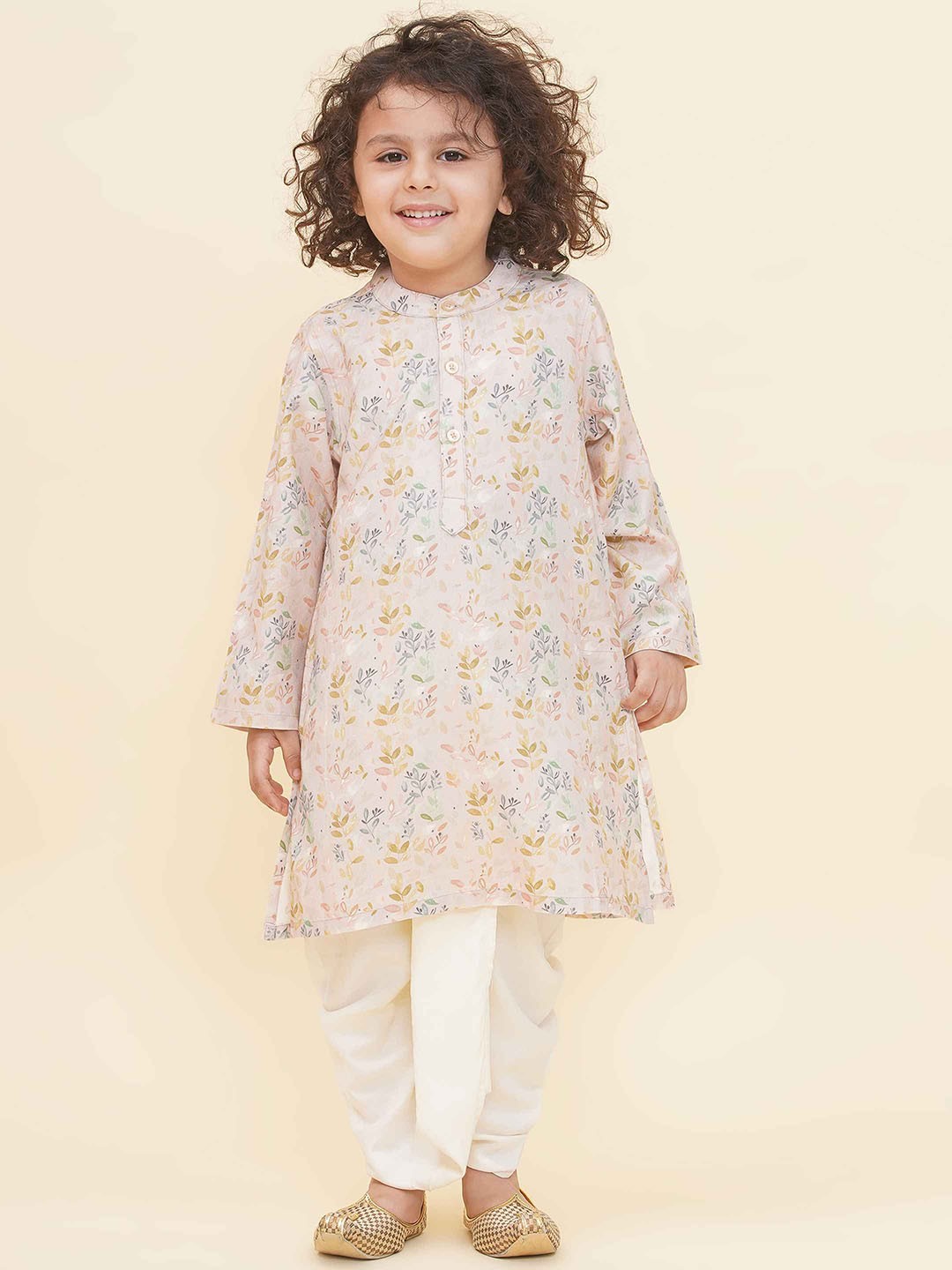 

Sethukrishna Boys Floral Printed Regular Kurta With Dhoti Pants, Pink