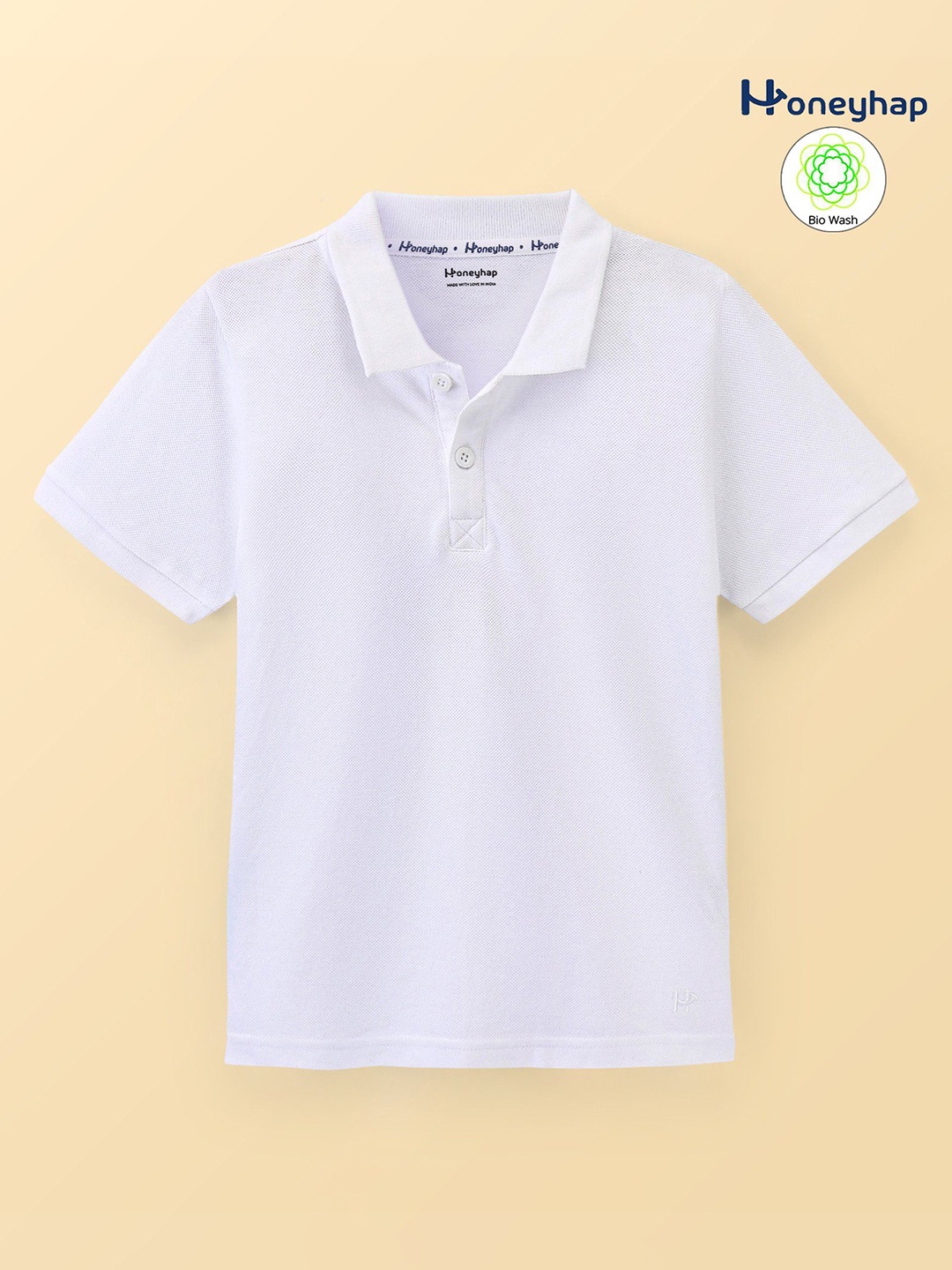 

Honeyhap Boys Solid High Neck Cotton T-shirt, White