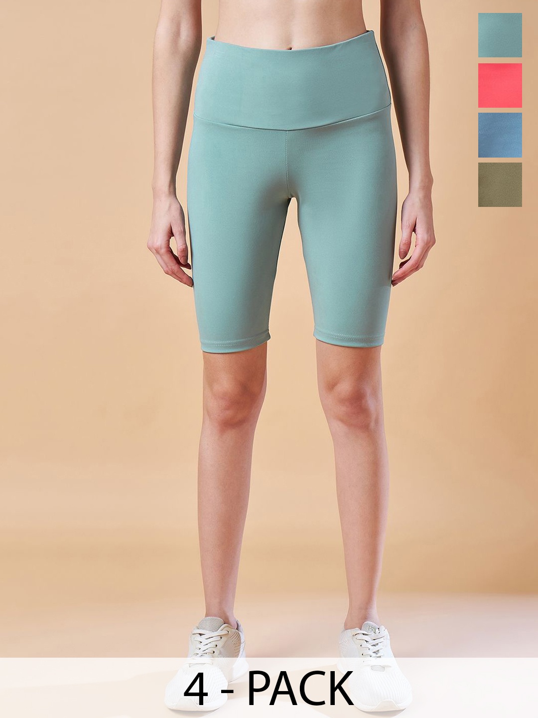 

COLOR CAPITAL Women Pack Of 4 Above Knee Gym Tights, Green