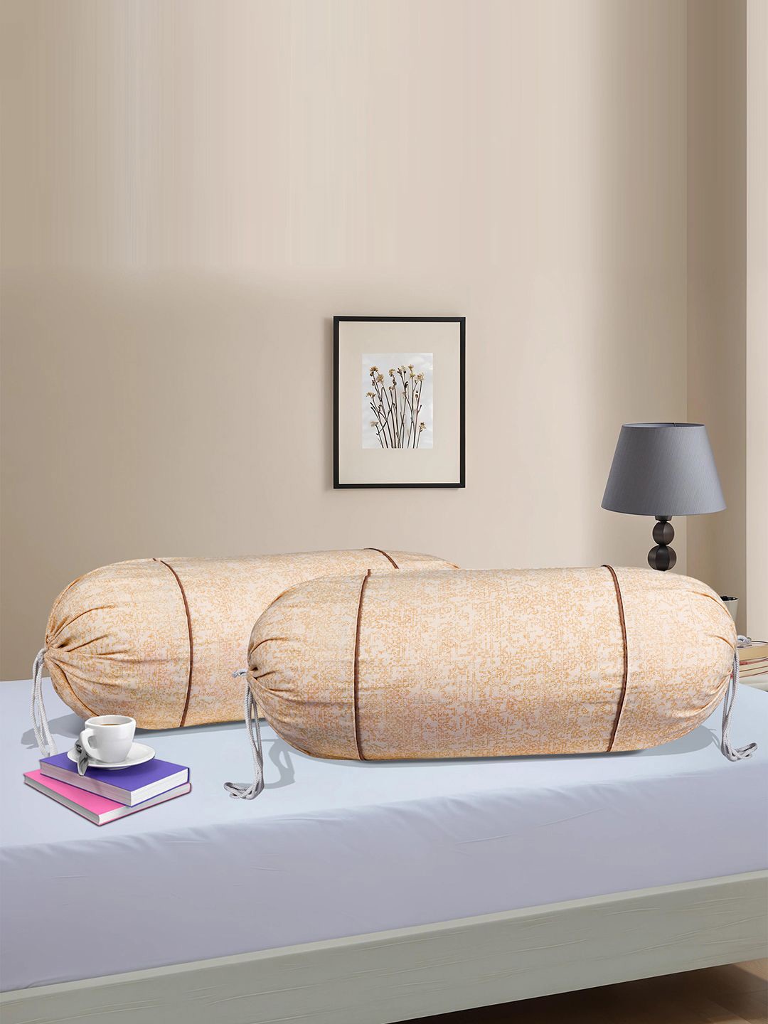 

Kuber Industries Cream-Coloured & Red 2 Pieces Printed Cotton Bolster Covers