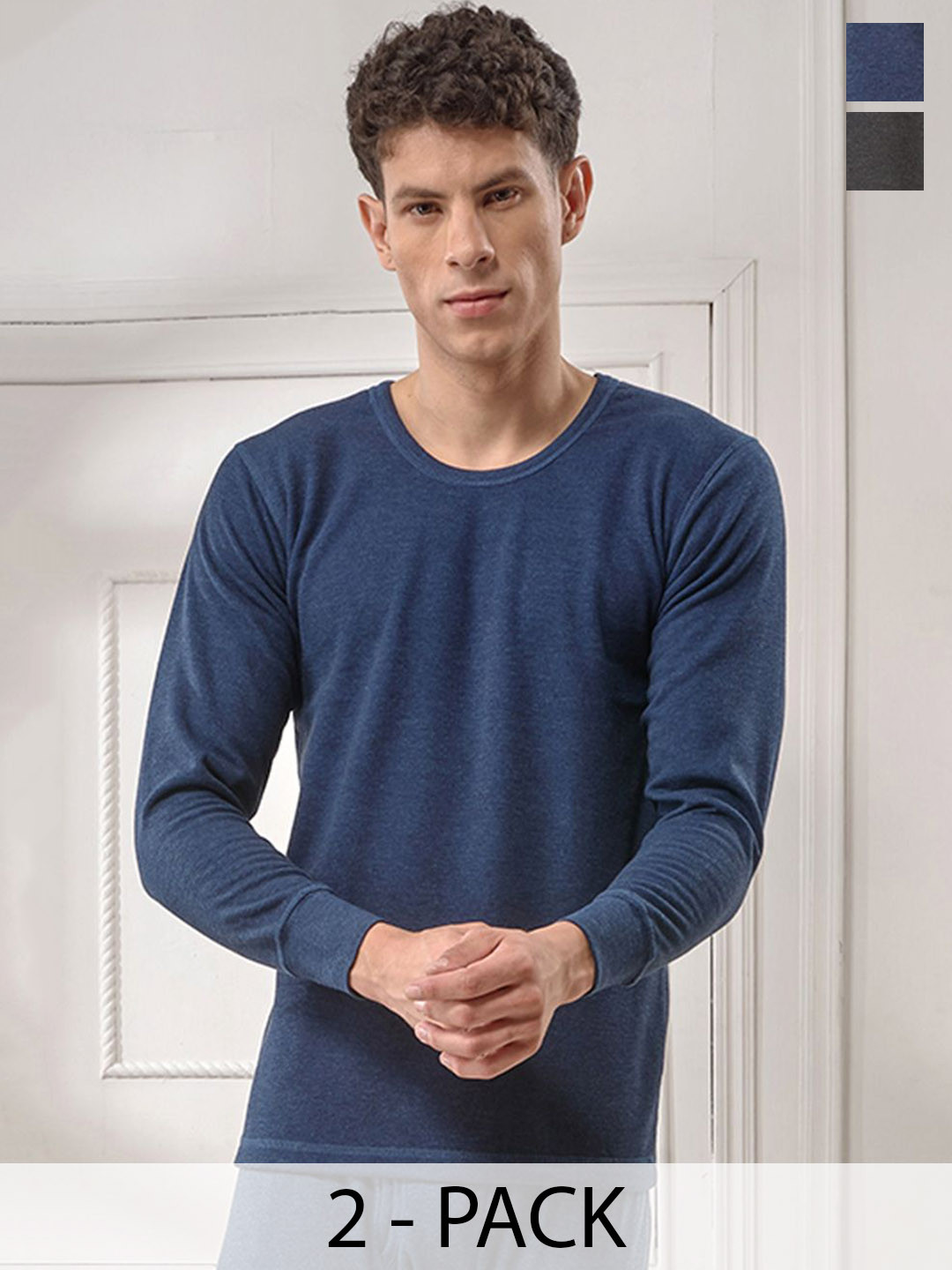 

INFERNO Pack of 2 Men Round Neck Fleeced Thermal Vest, Blue