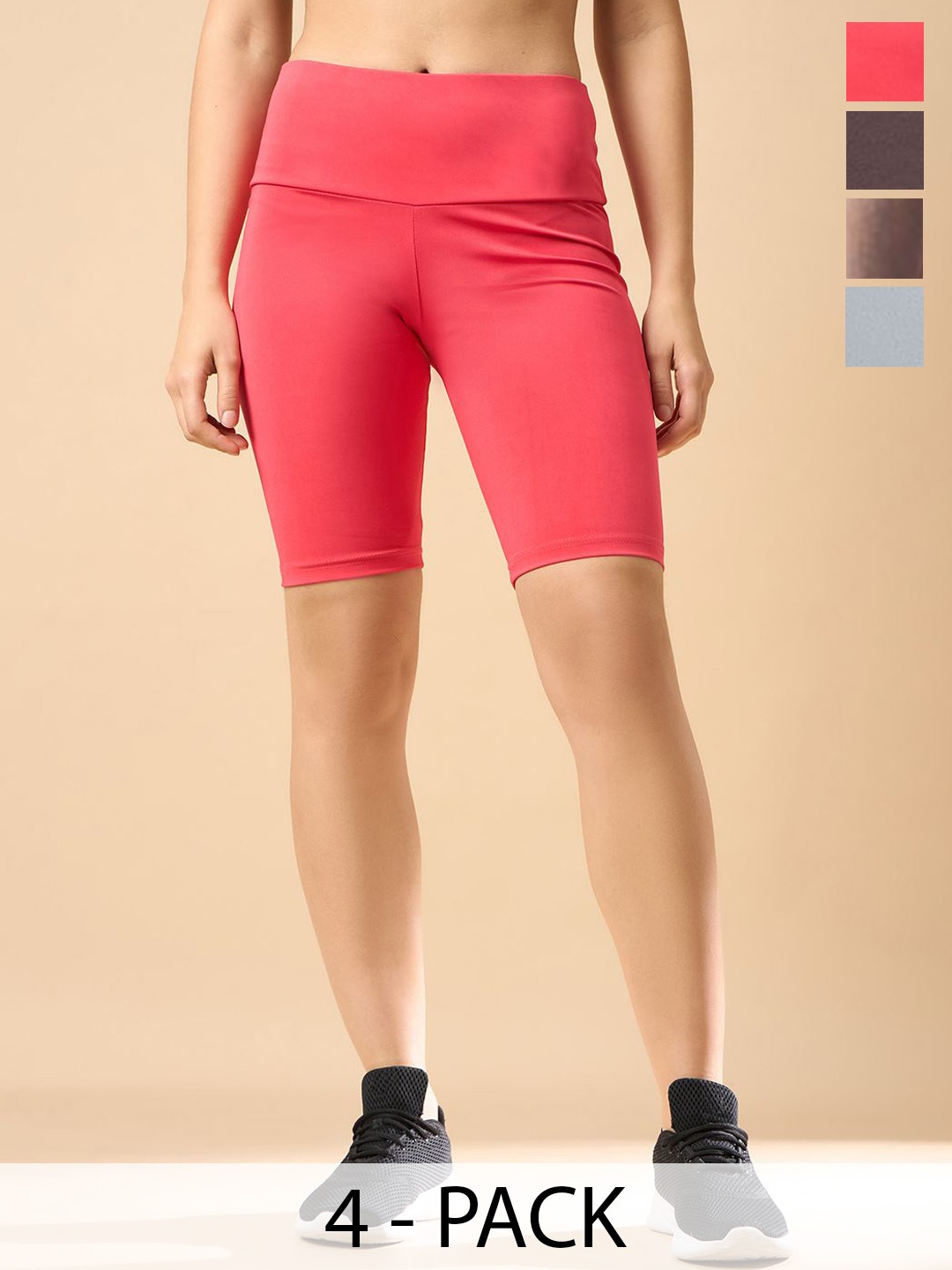 

COLOR CAPITAL Pack Of 4 Solid High-Waisted Gym Tights, Grey