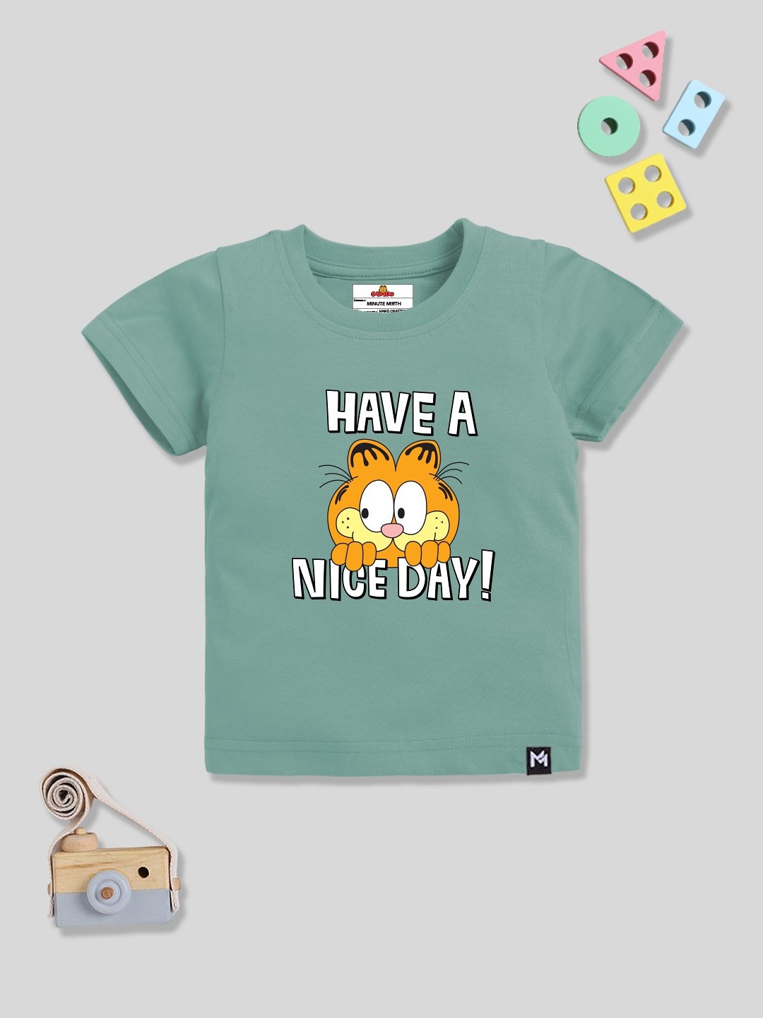 

YK X Minute Mirth Boys Garfield Printed Pure Cotton T-shirt, Olive
