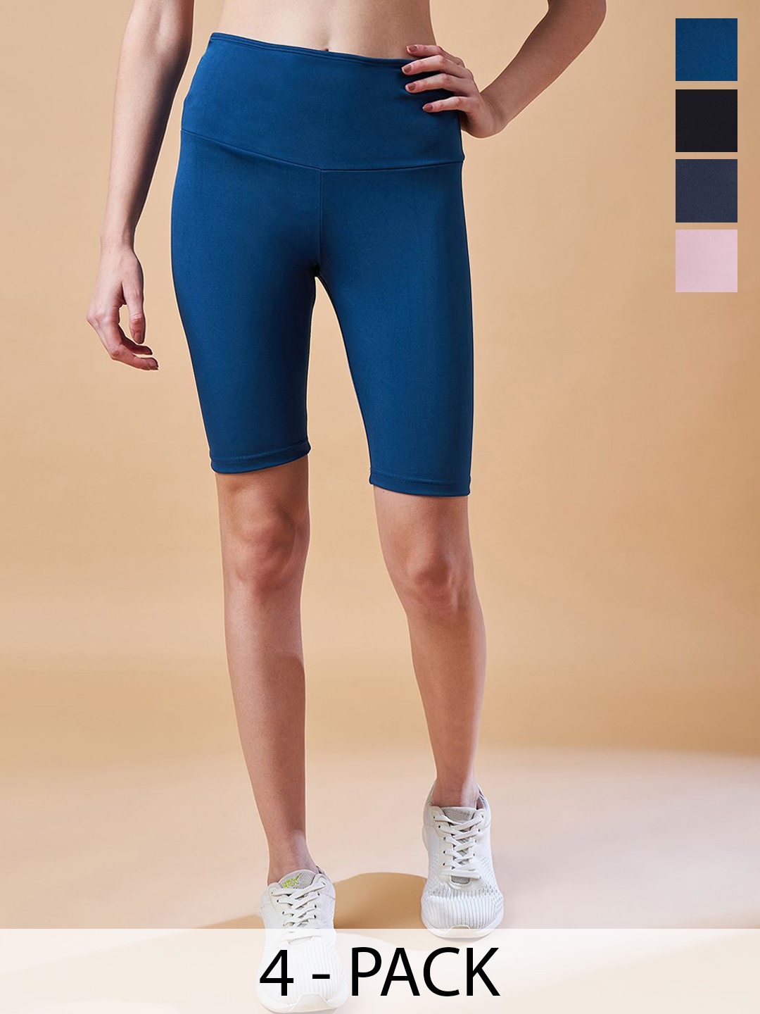 

COLOR CAPITAL Pack Of 4 Solid Above Knee Length Cycling Tights, Blue