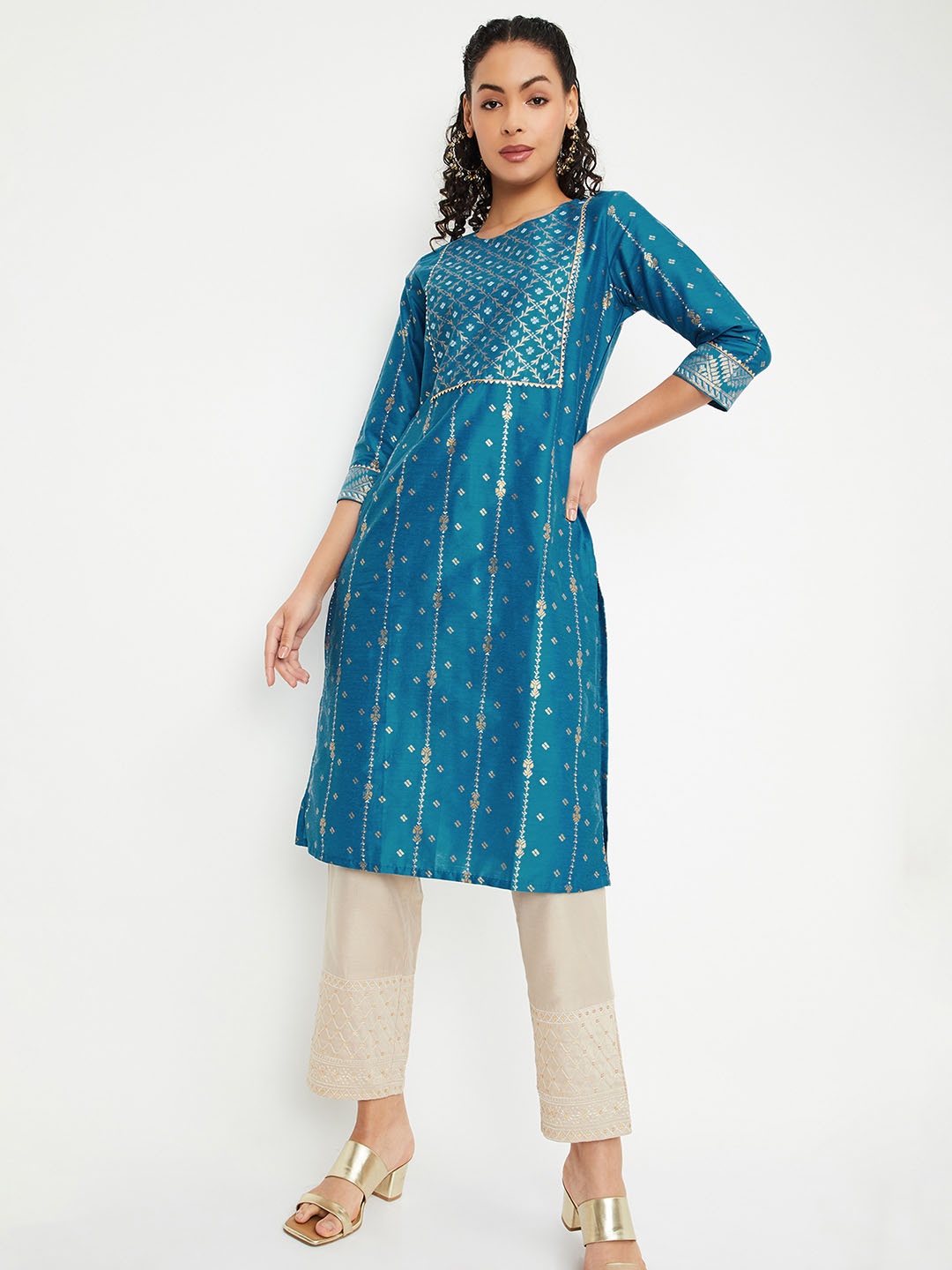 

max Women Geometric Printed Kurta, Blue