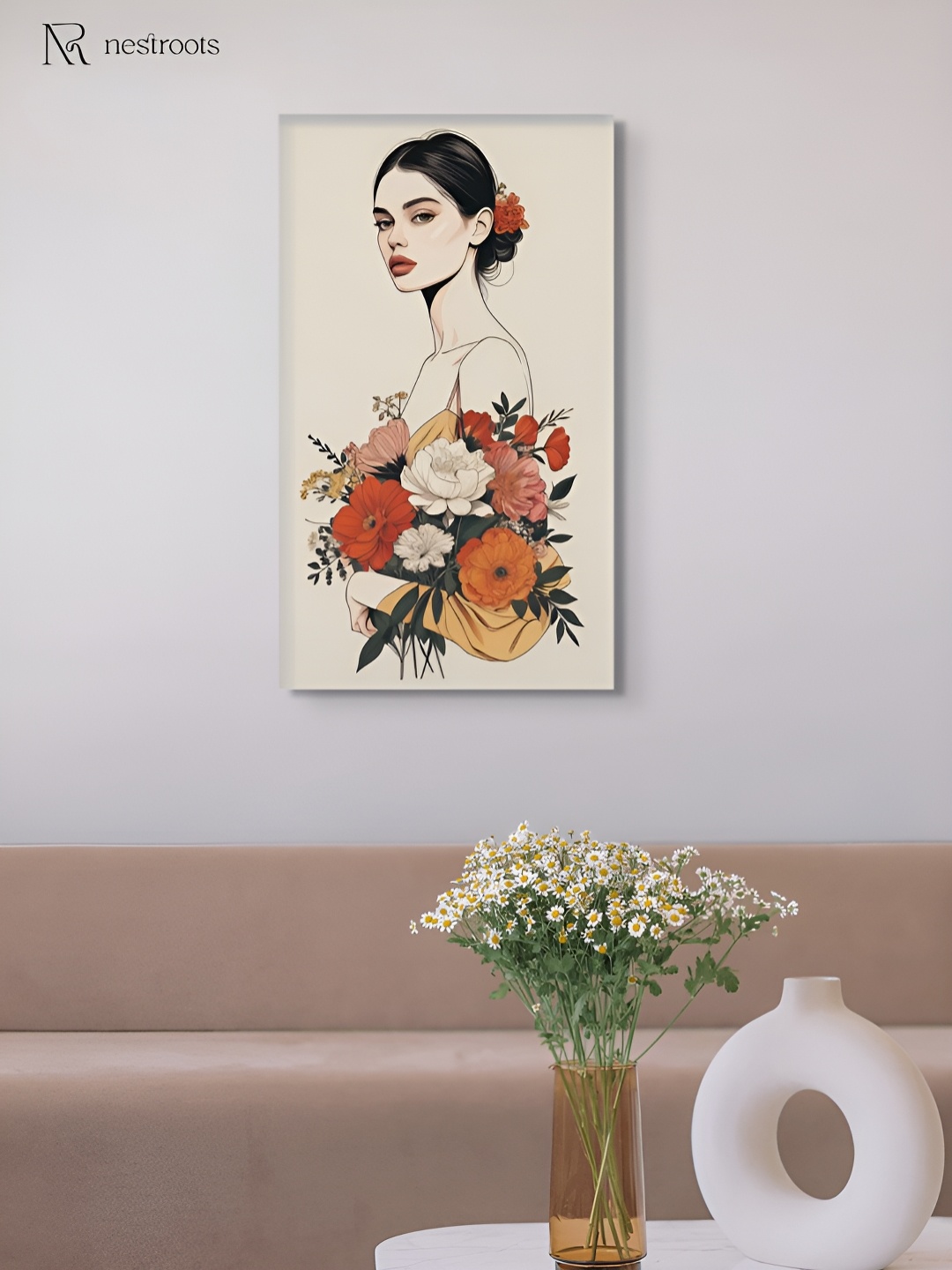 

nestroots Beige & Red Graceful Bouquet Elegance in Bloom Canvas Painting Wall Art