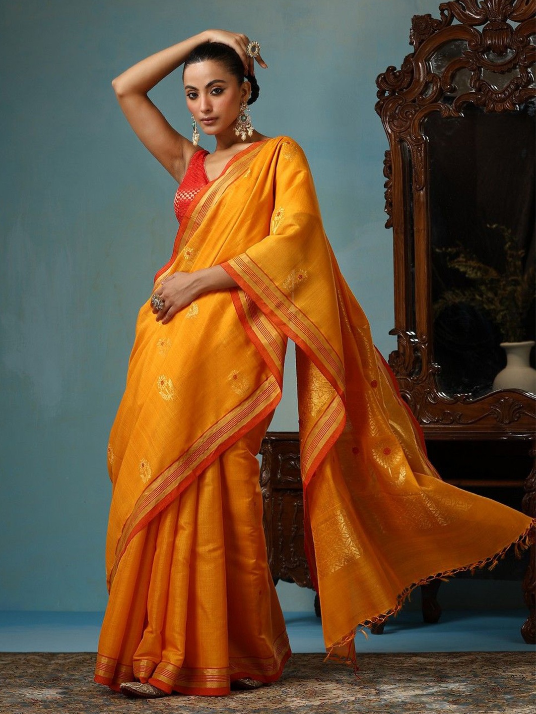 

DUSALA INDIA Woven Design Zari Saree, Mustard