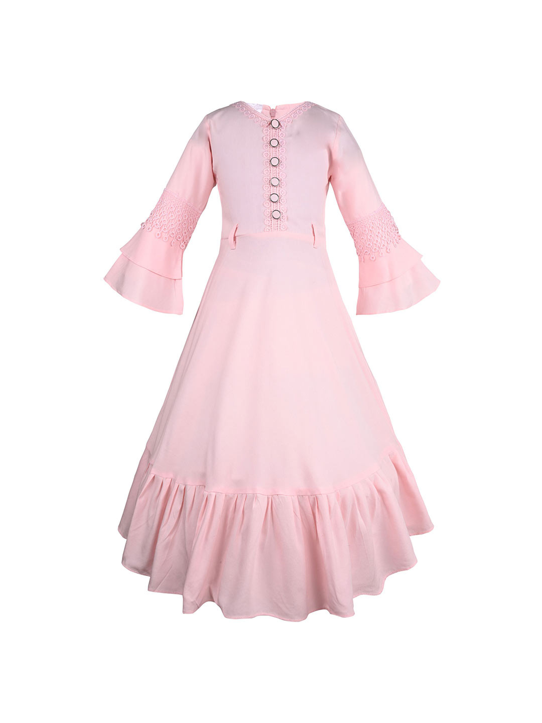 

Wish Karo Girls Solid Bell Sleeves Fit and Flare Dress, Pink