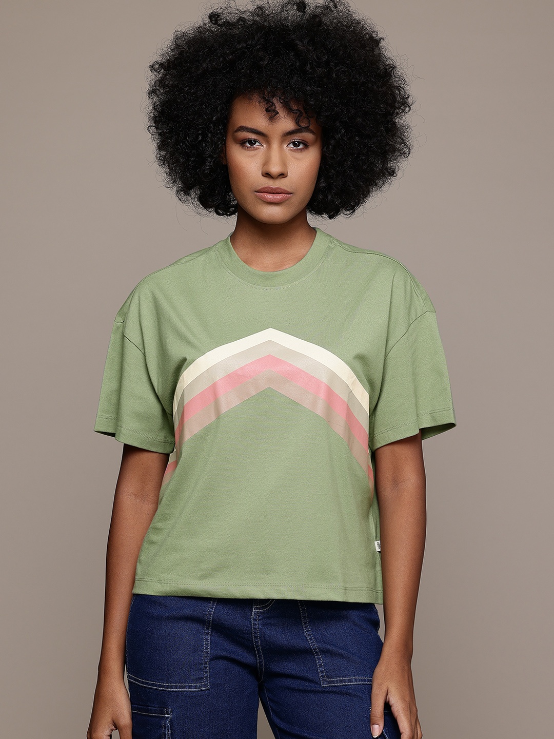 

The Roadster Lifestyle Co. Striped Drop-Shoulder Sleeves Oversized T-shirt, Green
