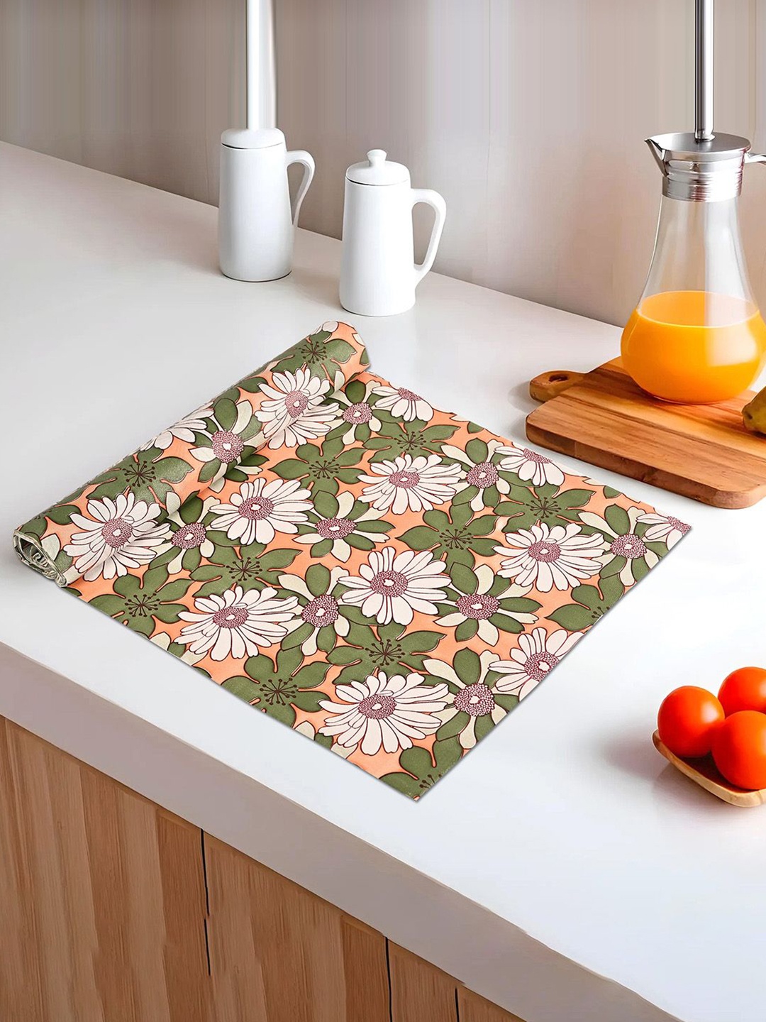 

Kuber Industries Orange & White Floral Printed Shelf Liner Organisers