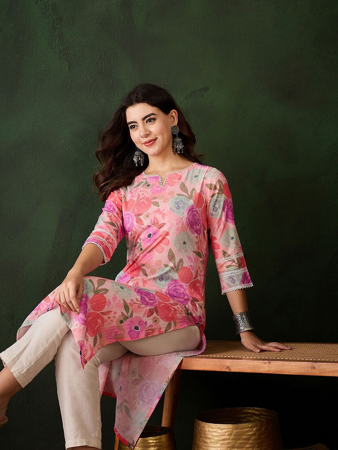 

Sangria Floral Printed Pure Cotton Kurta, Peach