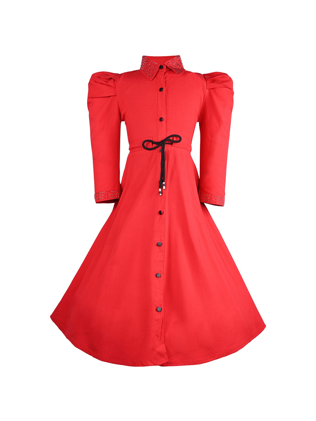 

Wish Karo Solid Full Sleeve Fit & Flare Dress, Red