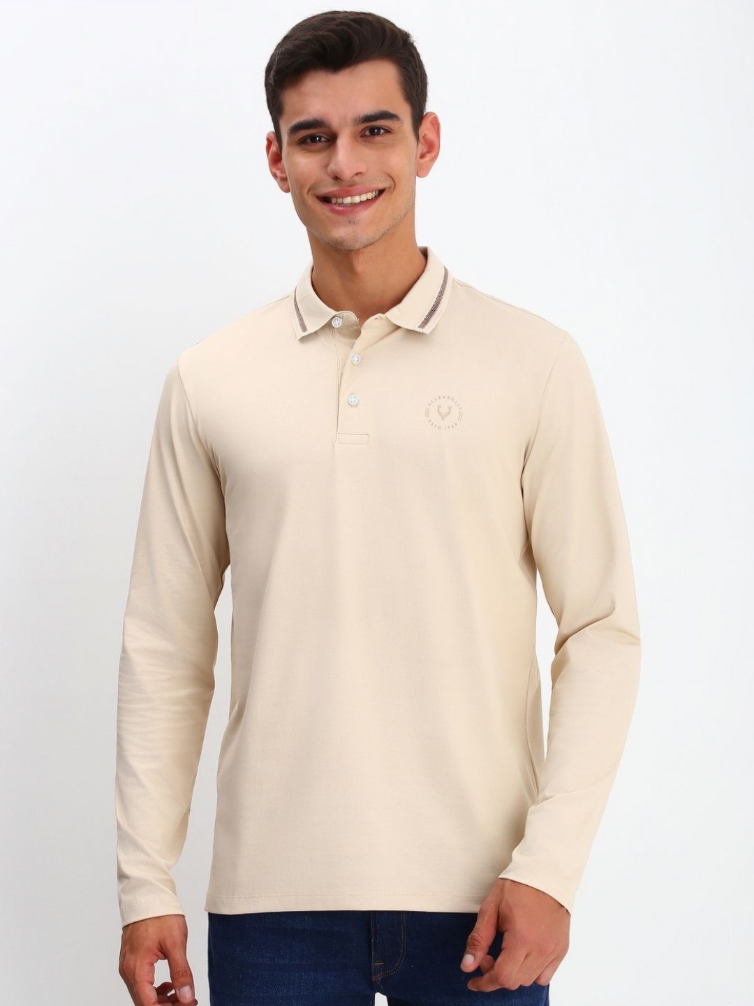 

Allen Solly Men Solid Polo Collar Cotton T-shirt, Beige